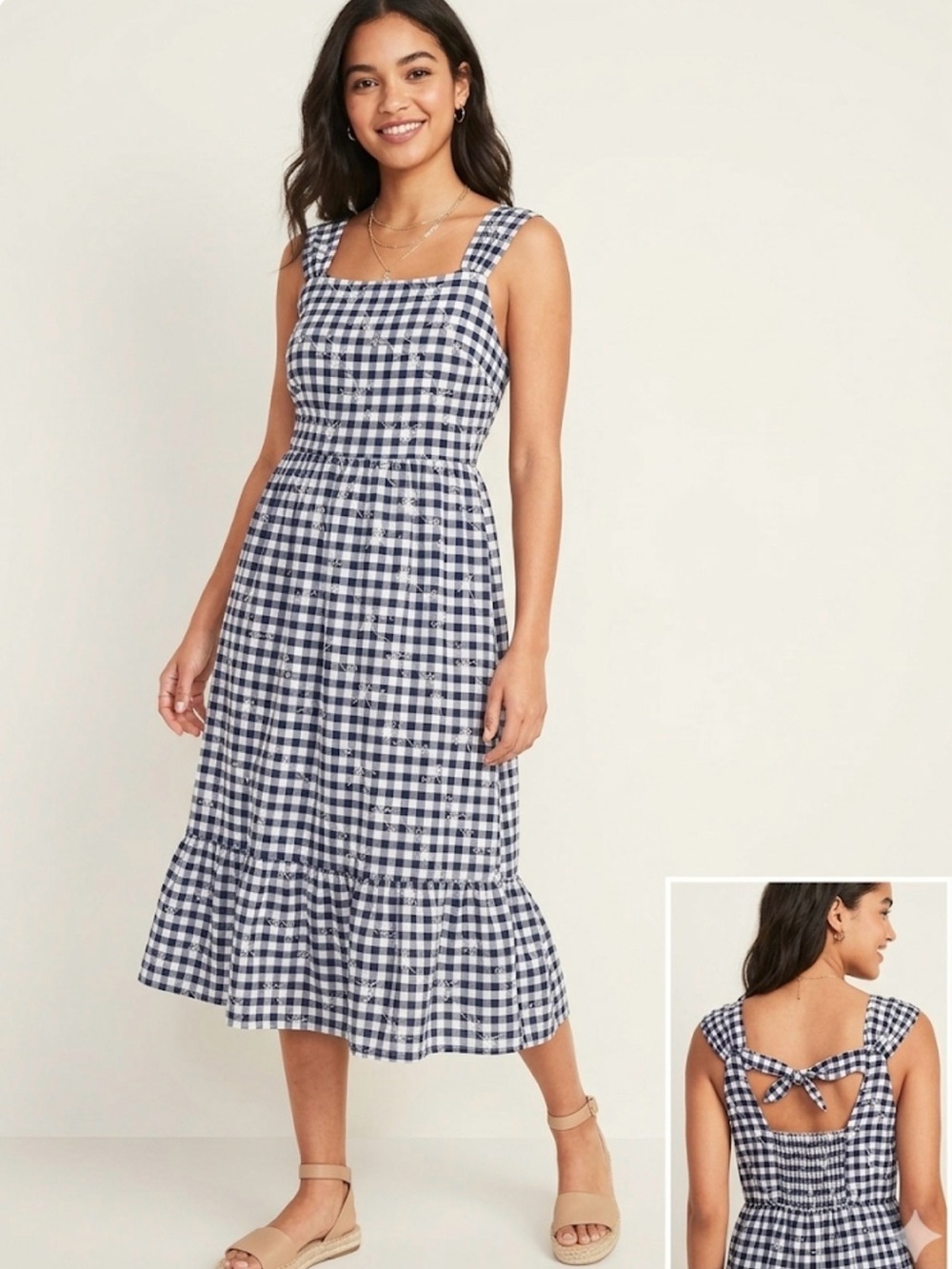 Blueberi Boulevard Navy and White Eyelet Gingham Midi Dress XL
